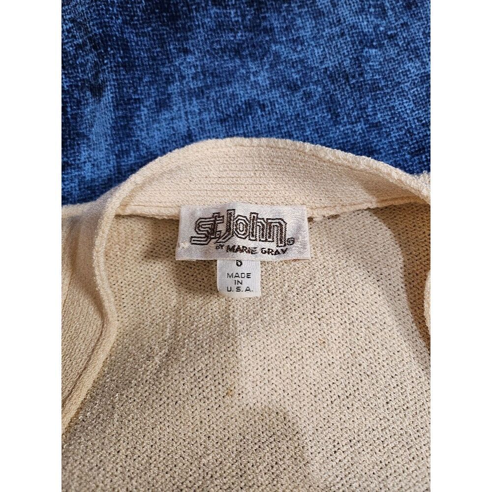 80s St. John Cream Sweater Knit Dress W Belt 6 - Picture 3 of 14